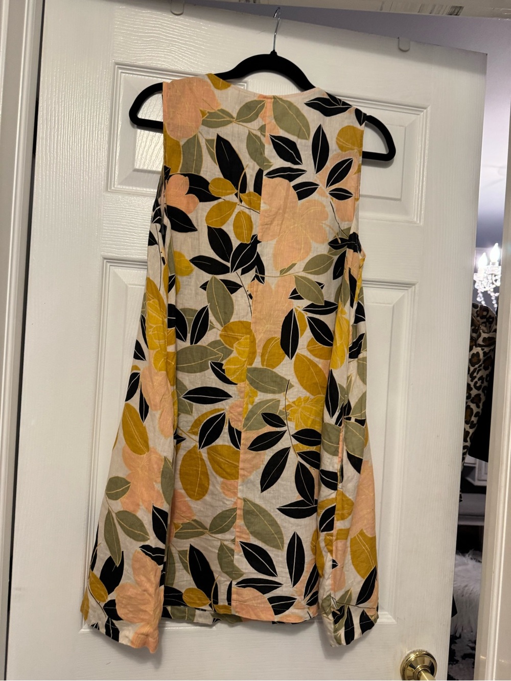 Rachel Zoe Cream Mini Dress with Black, Mustard & Peach Leaf Print
